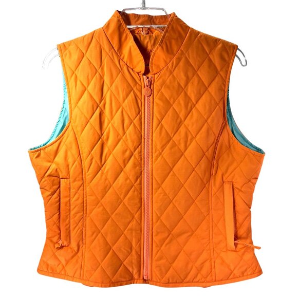 Outback Trading Co Orange Quilted Vest Teal Lining Full Zip M Bright Cheval - Picture 1 of 16